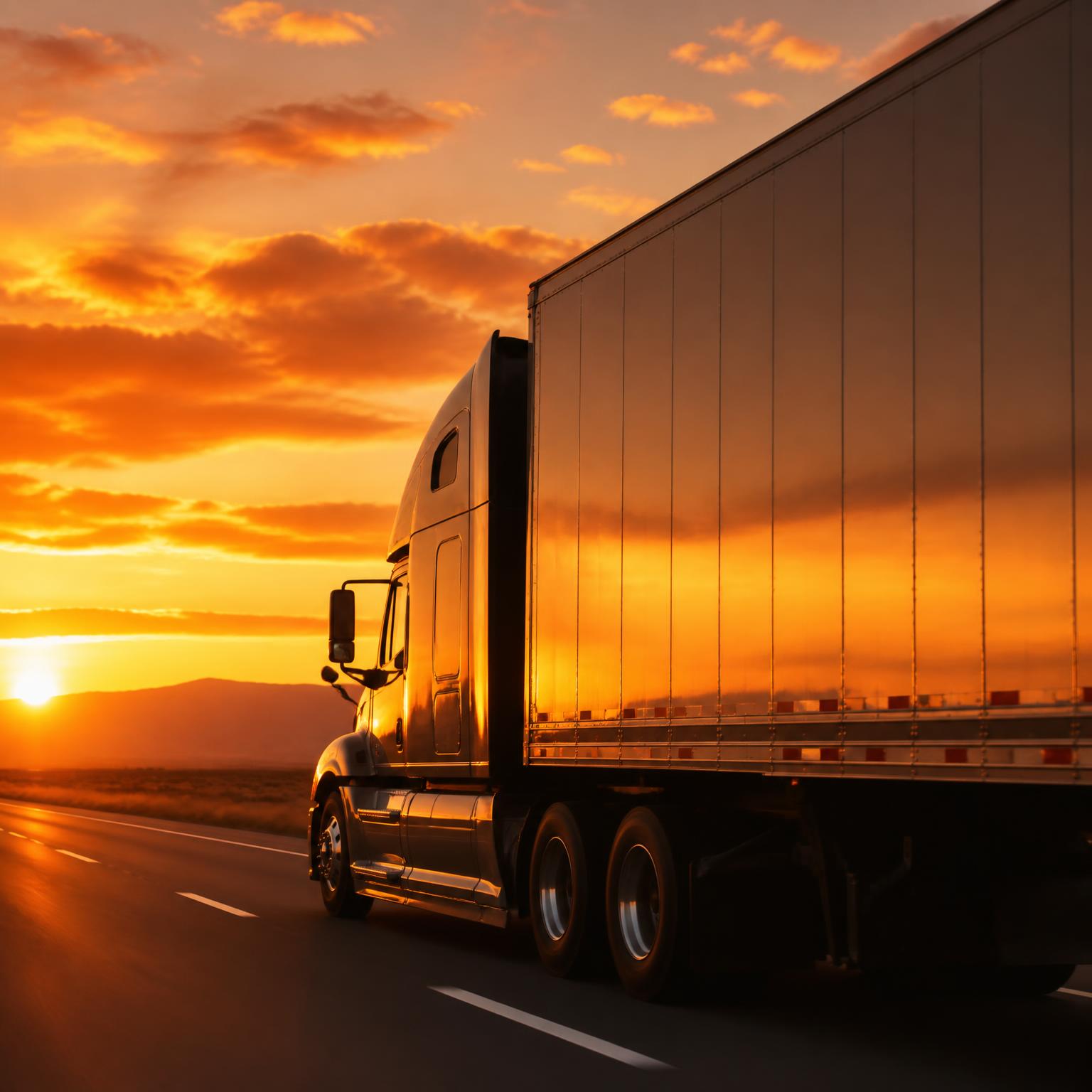 Freight truck at sunset